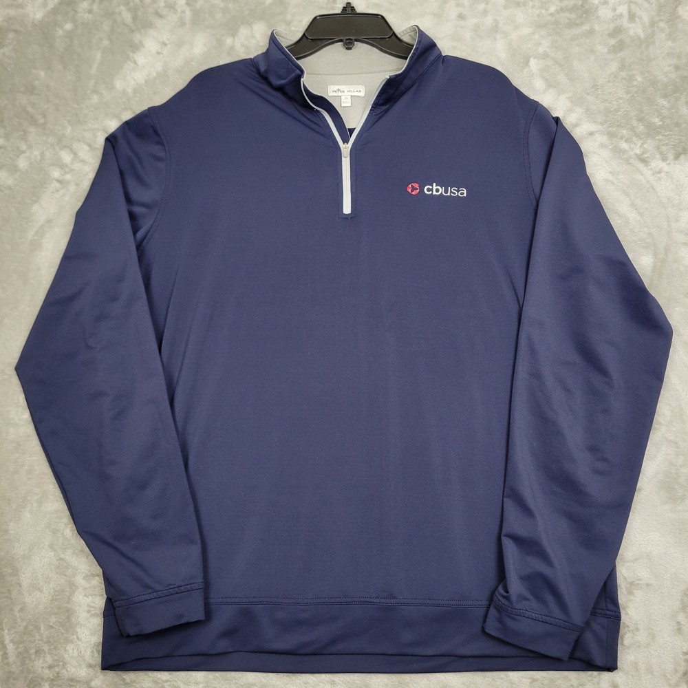 Peter Millar Mens XL Navy Blue 1/4 Zip Golf Performance Pullover Long Sleeve